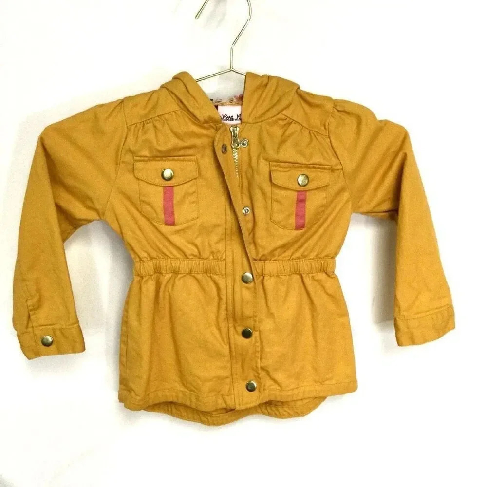 Little Lass Girls Yellow Elastic Waist Full‎ Zip Hooded Anorak Jacket Size 5